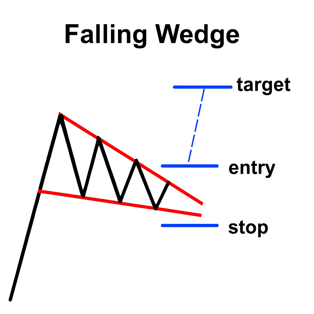 폴링 웻지 지속형 예시: 상단선 돌파, 거래량 확장