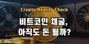 비트코인 채굴기와 금빛 비트코인 코인 이미지