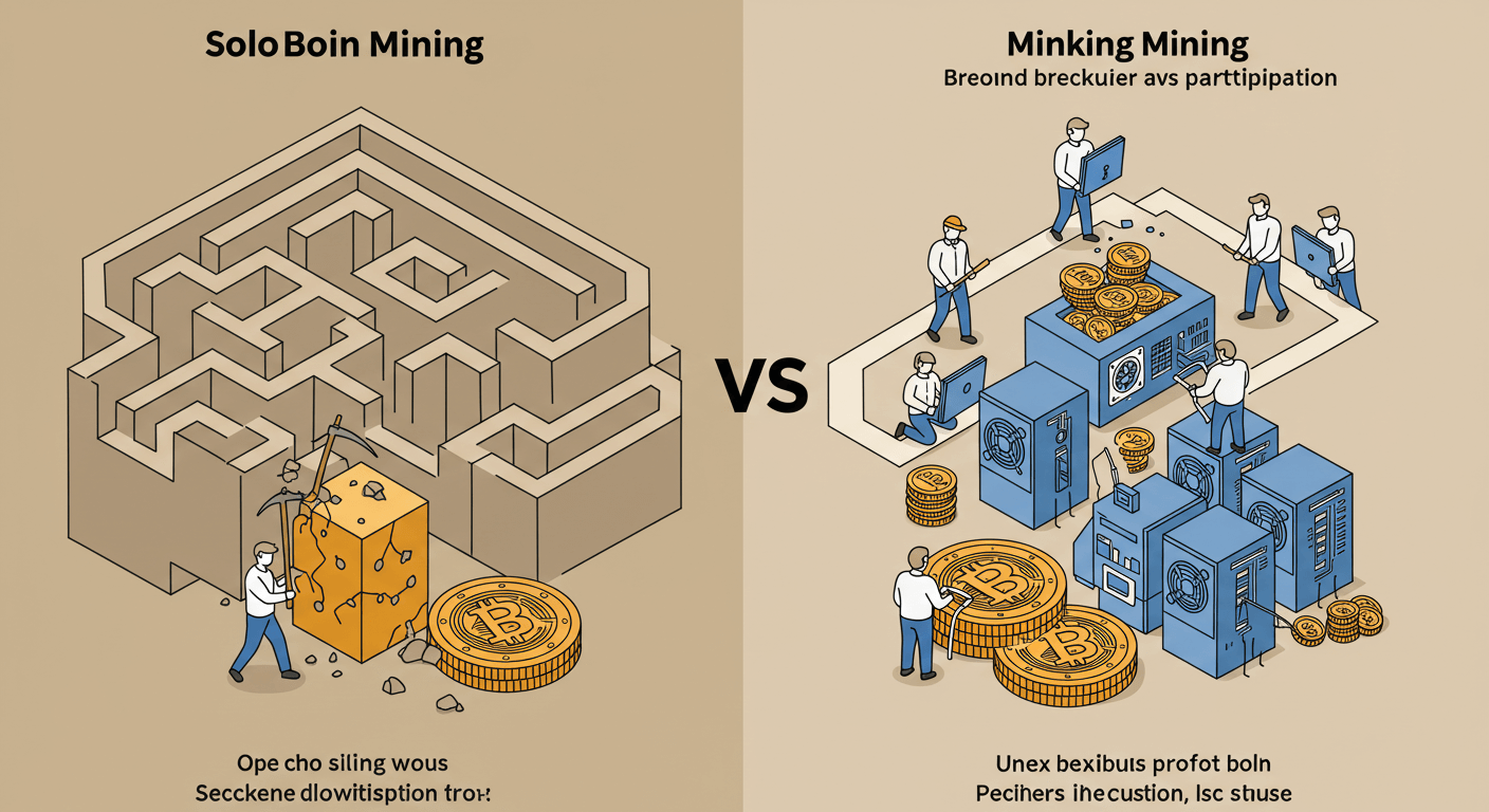 개인 채굴과 풀 채굴을 비교하는 다이어그램