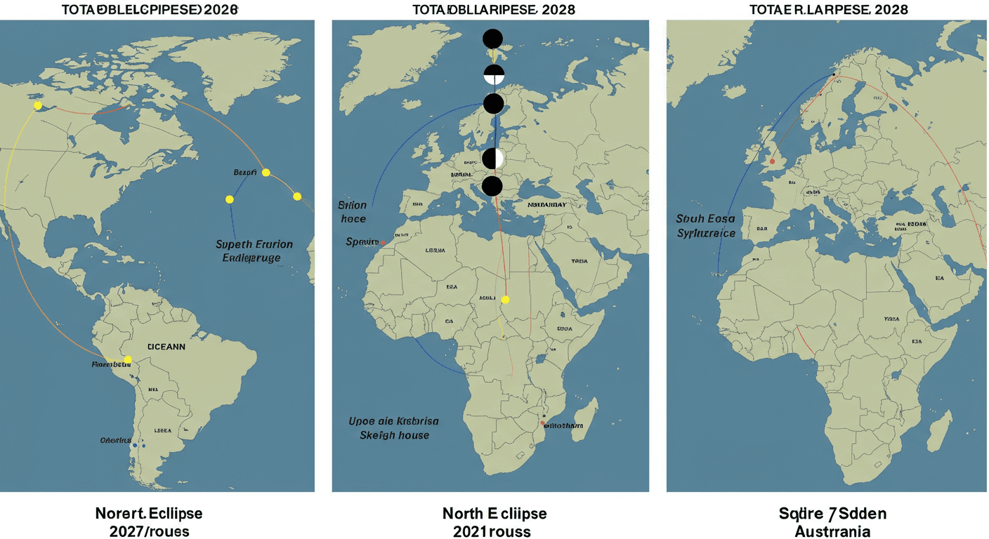 2026·2027·2028 개기일식 경로 요약 지도