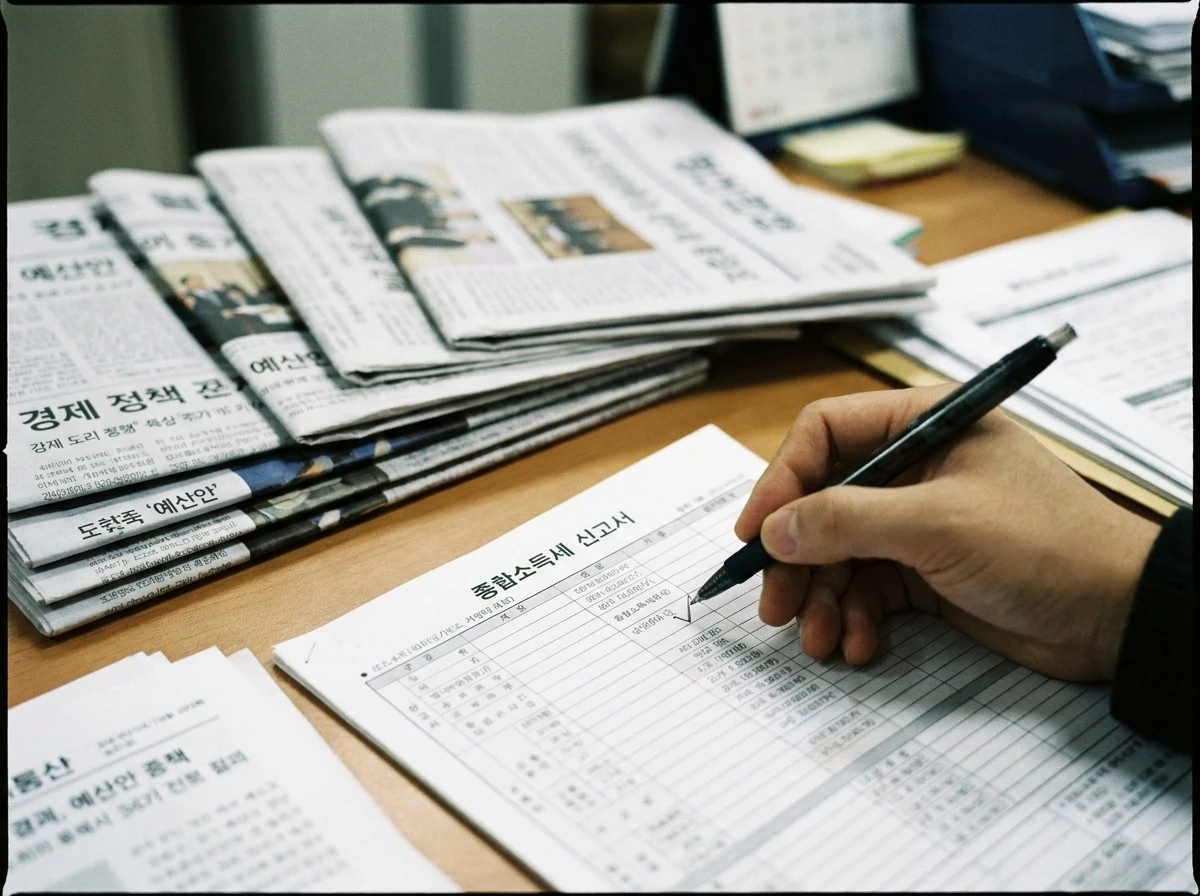 연말정산 공제 항목 체크리스트를 확인하는 손