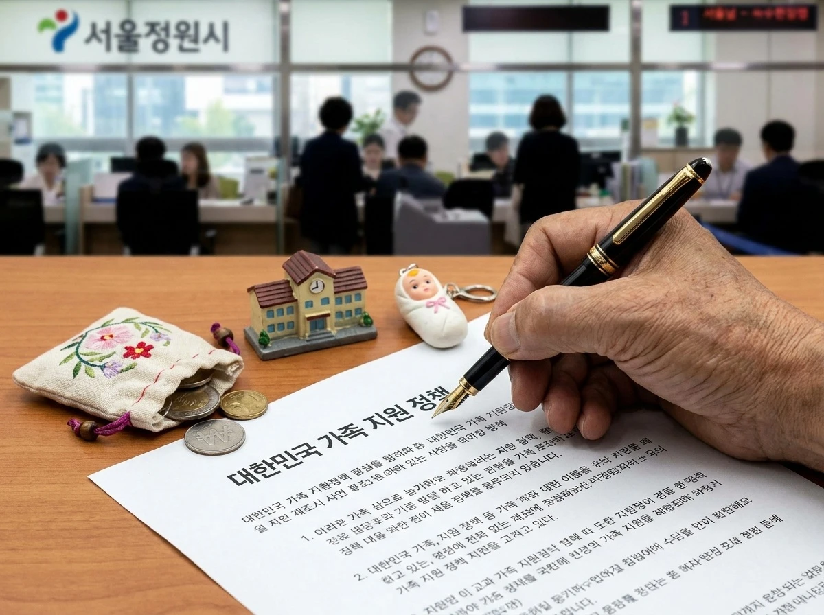 정부지원금 신청 서류와 펜, 가족 관련 정책