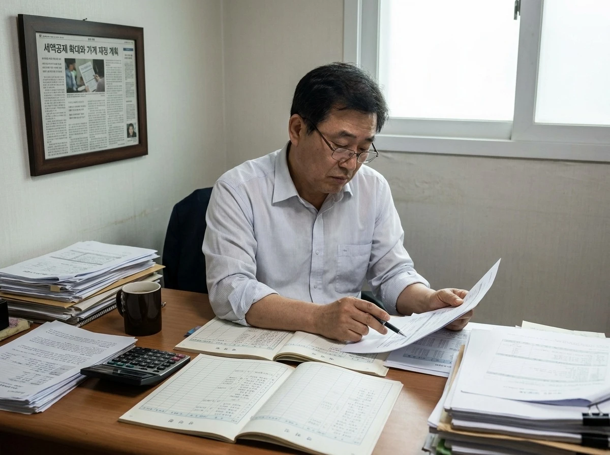 세금 서류와 계산기를 검토하는 사람