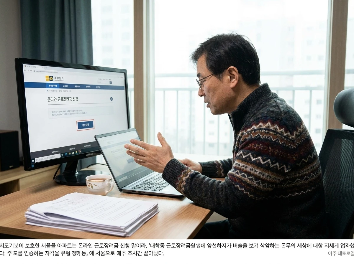 정부 웹사이트가 열린 노트북을 사용하는 사람