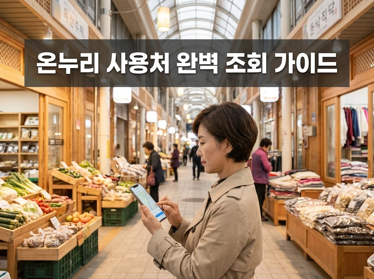 온누리 사용처 조회를 위해 스마트폰으로 전통시장 가맹점을 검색하는 모습
