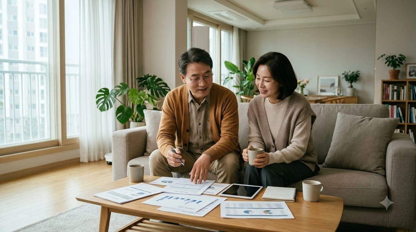 노후 연금 수령 계획 및 세금 최적화 전략을 검토하는 한국 은퇴 설계 모습